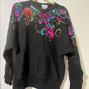 Vintage 80s sequin black top mister Noah marked size 9/10